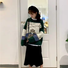 

Autumn and Winter New Cartoon Cute Sweet Simple Round Neck Pullover Casual All-match Pajamas Plus Velvet Thick Pajamas