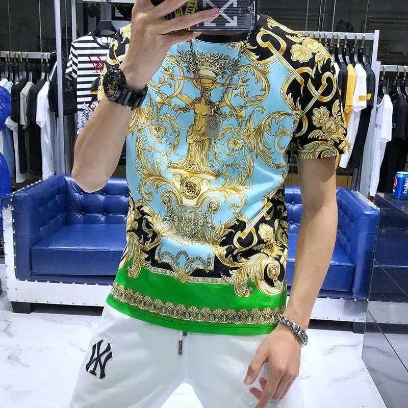 

Men's clothing summer new fashion Joker jacket tide brand slim digital printing men's short sleeve T-shirt