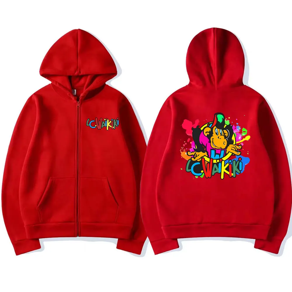 Lc Waikiki Monkey Graphic Zipper Hoodie Funny Men Women's Cartoon Monkeys Zip Up Jacket Male Fashion Oversized Sweatshirt Coat
