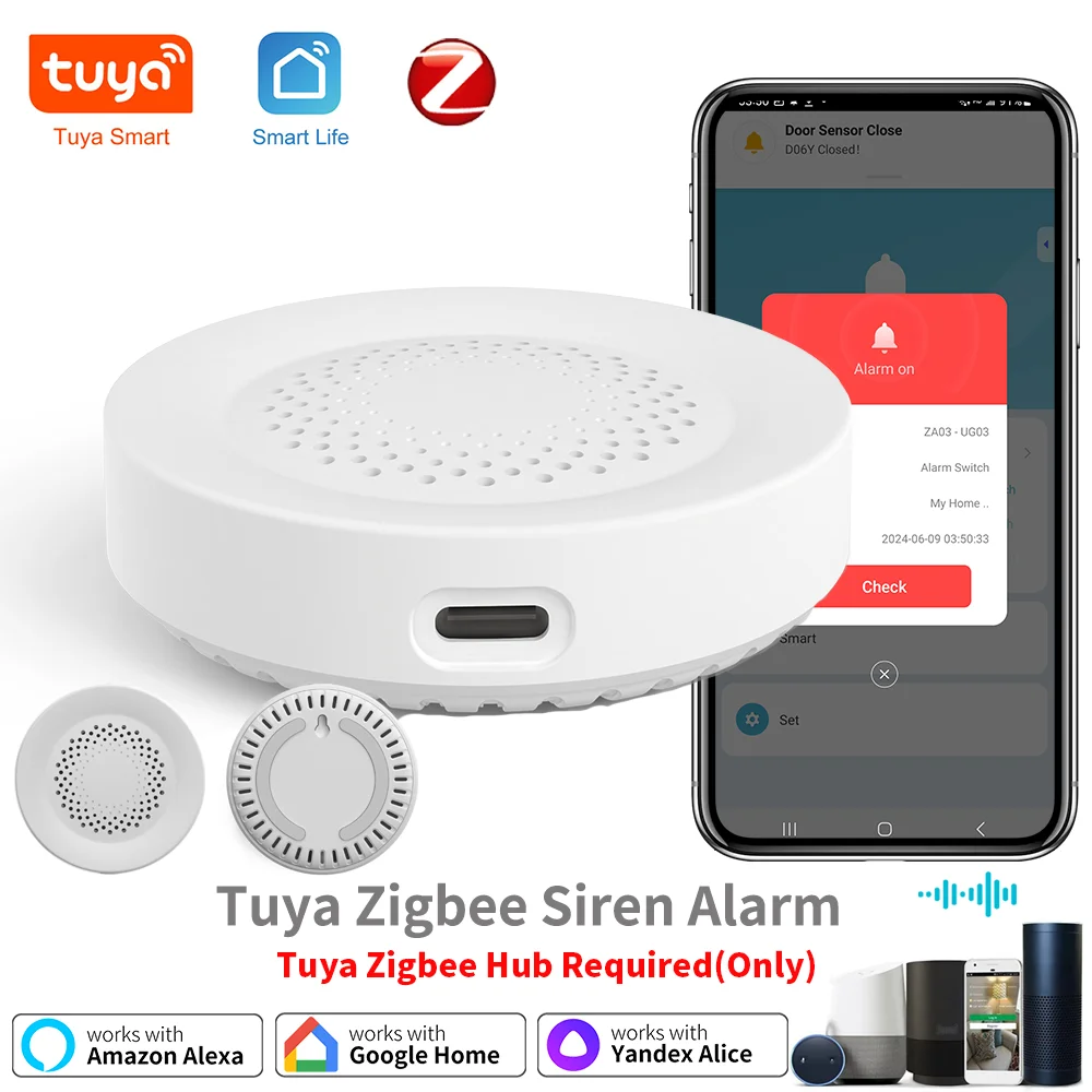 Tuya Zigbee Siren Alarm For Smart Home Security 100db Speaker Works With Alexa Yandex Alice Require Tuya Zigbee Hub. siren alarm,home alarm system