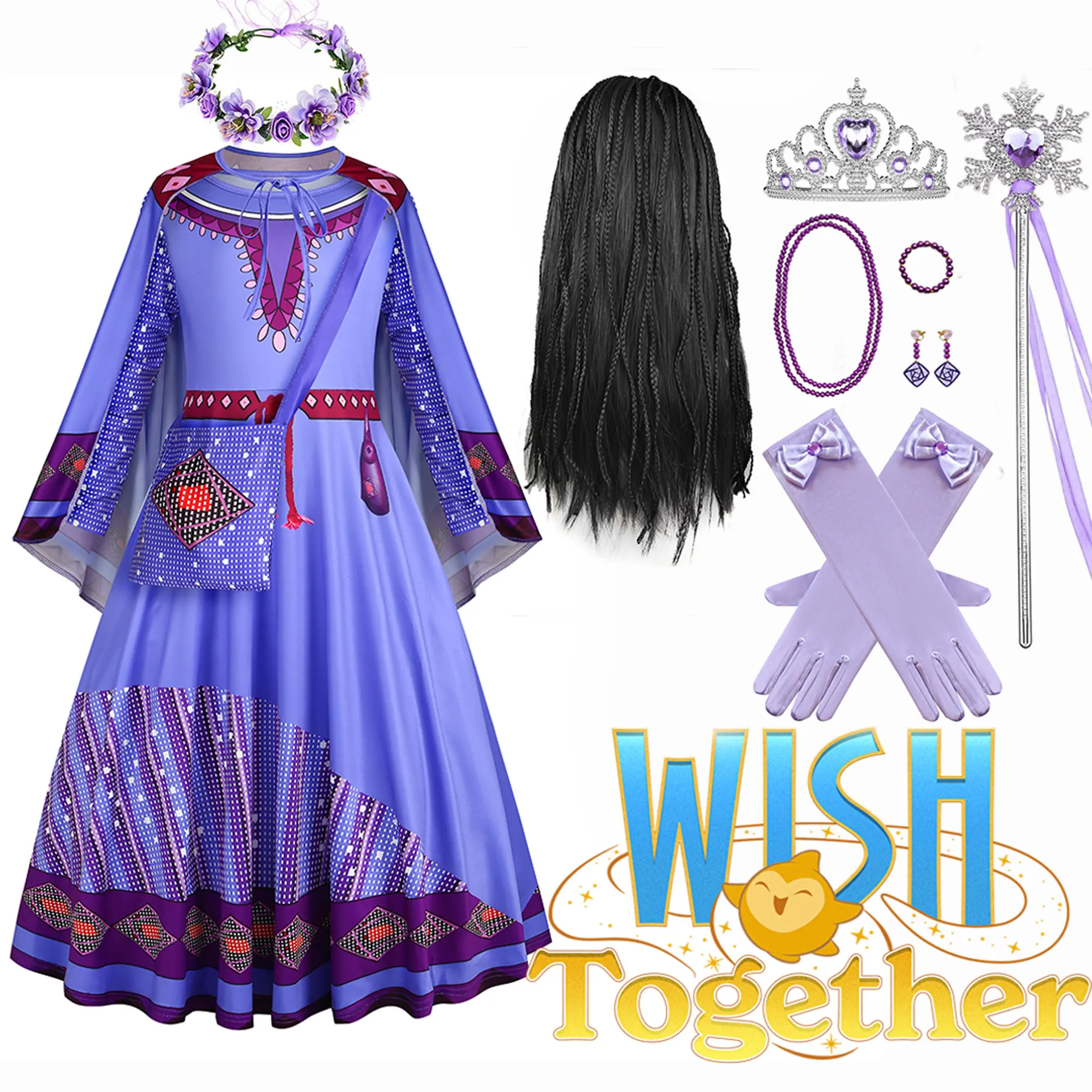 

Halloween Cosplay Princess Wish Asha Dress for Girls Carnival Christmas Kids Masquerade Stage Performance Birthday Party Costume