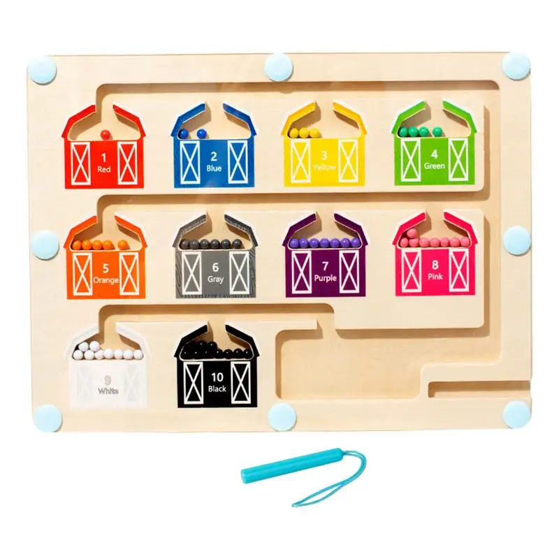 

Magnetic Color & Number Maze Wooden Magnetic Board game Puzzle Interactive Educational Color Sorting Toy for Fine Motor Skills