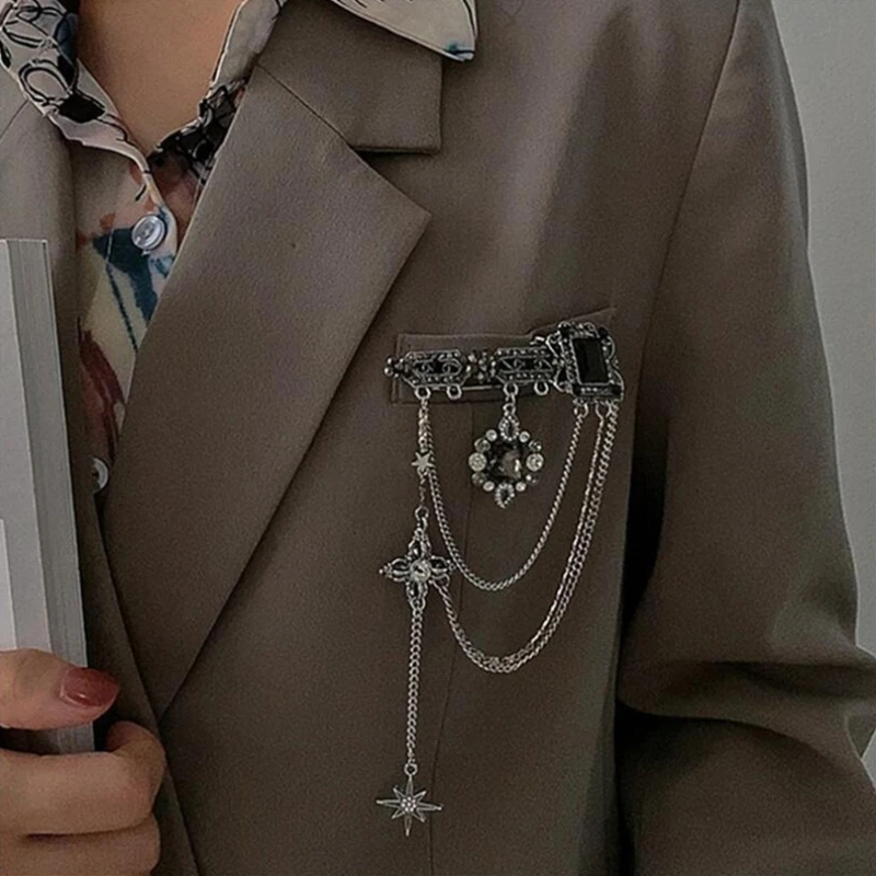 Chain Brooch Pin Coat Pocket Brooch Tassel Chain Suit Jacket-Brooch Pin  Vintage Sweater Shawl Clip