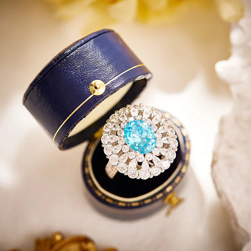 

Designer Collection Style High-end Women Lady Inlay Sea Blue Cubic Zircon Plated Gold Party Ring