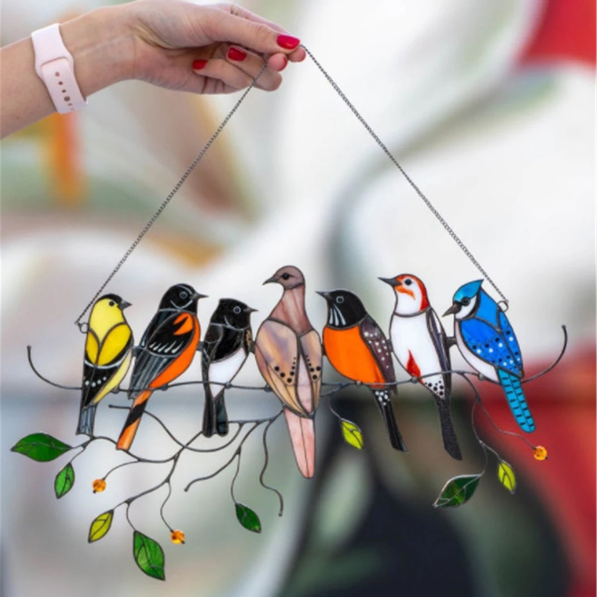 1pc-Multicolor Bird Ornaments Acrylic Panel Window Wall Hangings