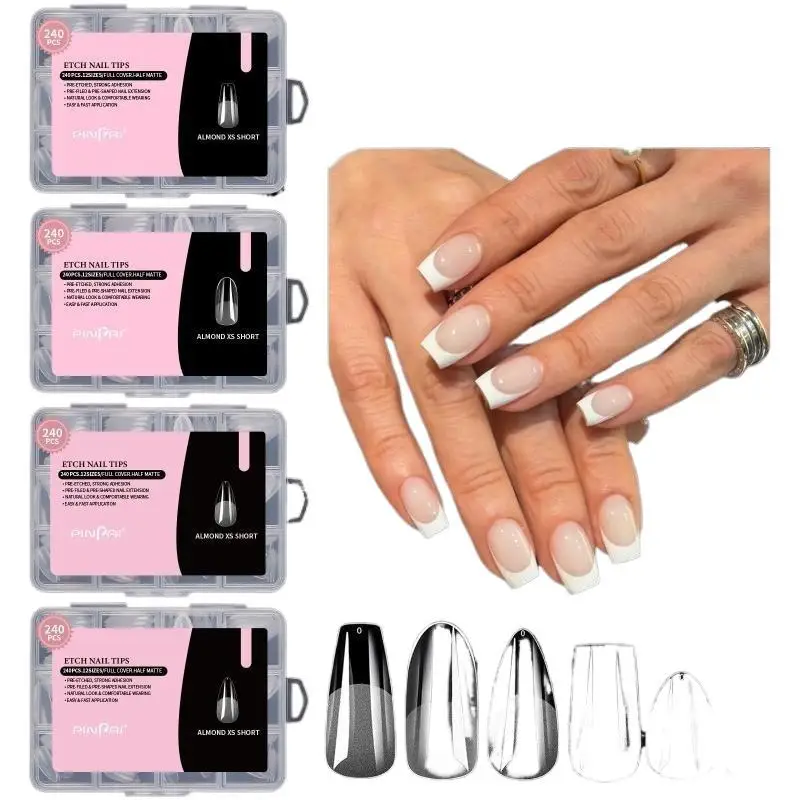 240 Pezzi/Scatola di Unghie Finte Corte in Gel, Semi-Opache, Copertura Completa, Morbide, per Amanti del Nail Art e Uso Fai-da-Te - immagine 5
