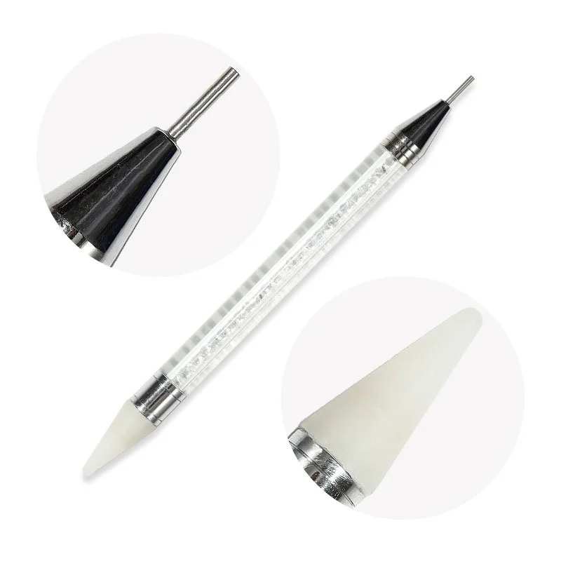 Nail Art nail art pen White Dual-head Wax Pen With Diamante Embellishment And Rhinestone Picker Crystal Rhinestone Applicator Tool