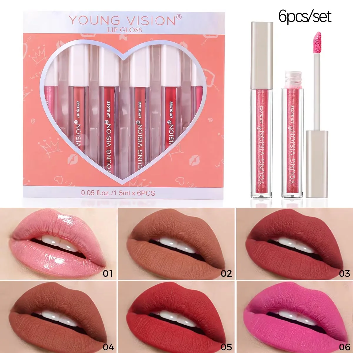 matte color lasting lip gloss set three-dimensional plastic lips waterproof anti-sweat non-stick cup lipstick set 6Pcs/8Pcs