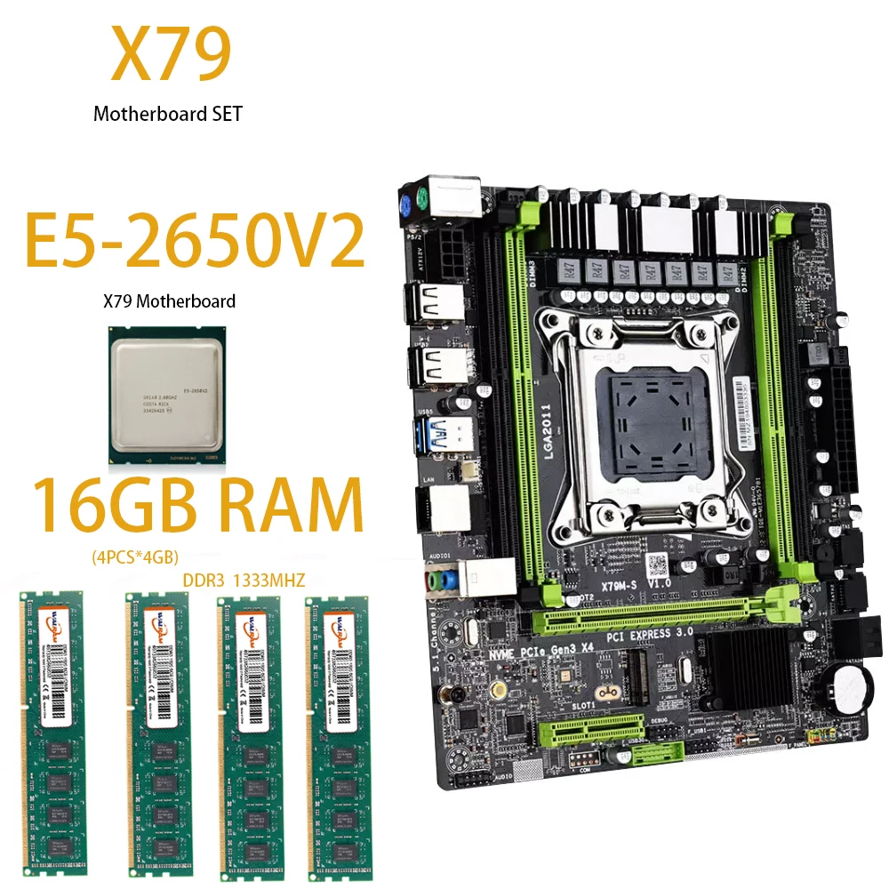 Atermiter X79 Turbo Motherboard LGA2011 ATX Combos E5 2689 CPU 4pcs x 2GB = 16GB DDR3 RAM 1600Mhz PC3 12800R PCI-E NVME M.2 SSD core processor