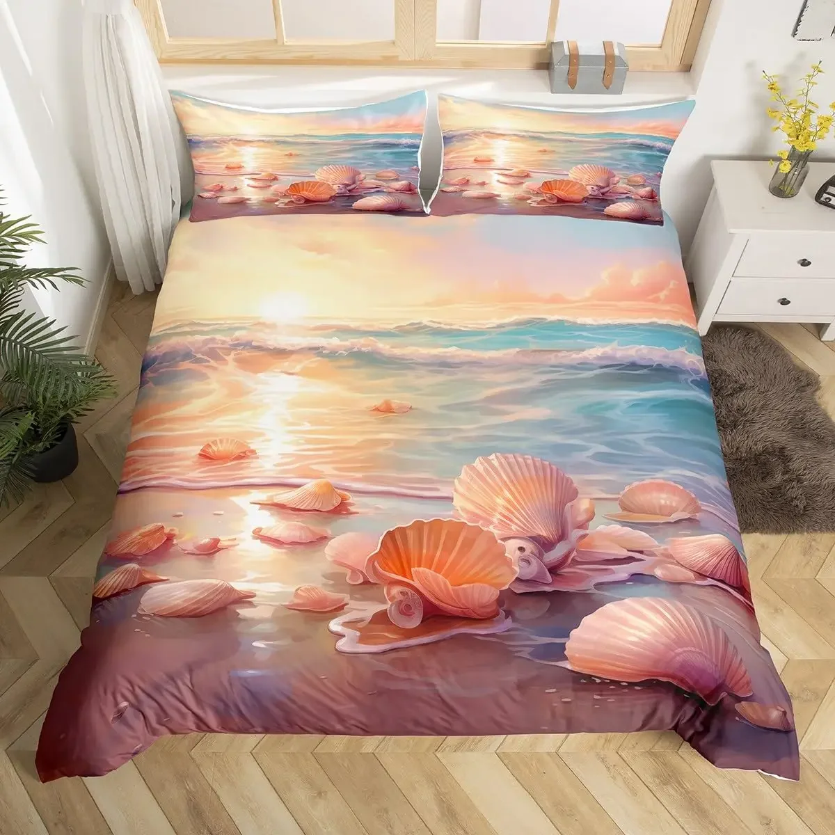 Ocean Duvet Cover Summer Beach Decor Hawaiian Vacation Style Bedding Set Tropical Nature Sea Theme Palm Trees Comforter Covers