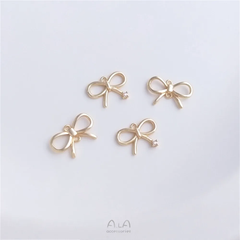 14K gold clad single zirconium bow pendant delicate bow tie double dangling pendant handmade diy earrings bracelet charm gold foil thickened blessing plate monthly calendar de adviento delicate