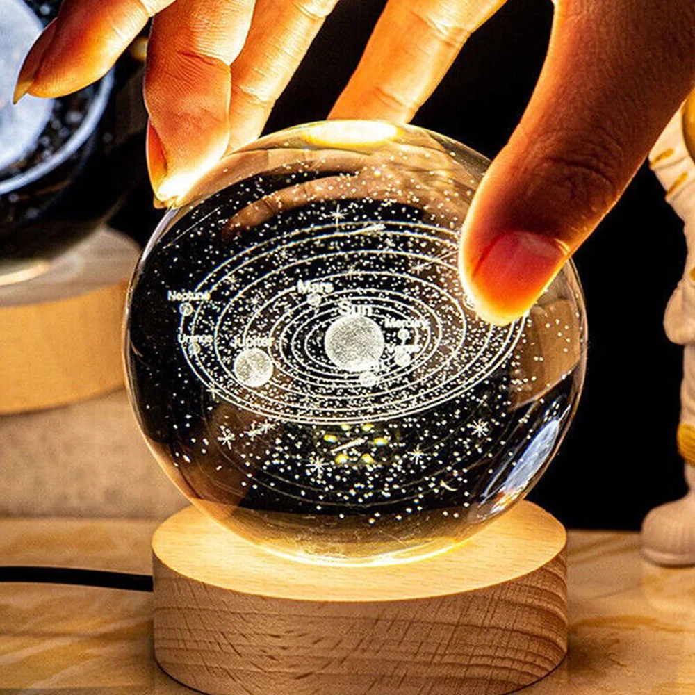 USB LED Night Light Galaxy Crystal Ball 3D Planet Moon Lamp camera da letto Home Decor lampada da tavolo per bambini Party bambini regali di compleanno