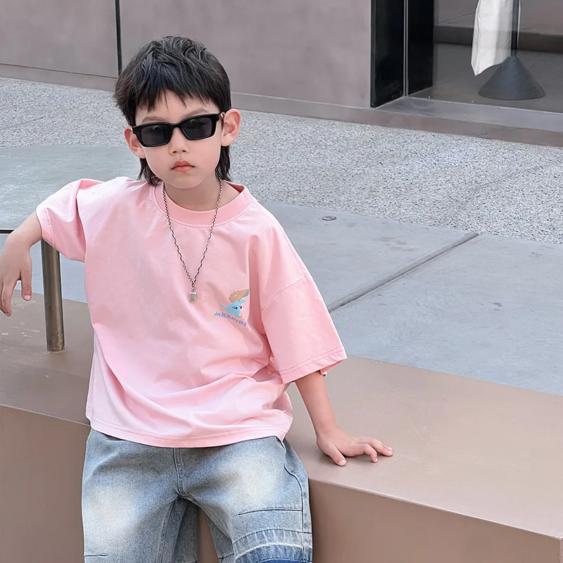 

Children Clothing Fashion Casual Short Sleeve Simple Loose T Shirt 2024 Summer New Boys Breathable Thin Handsome All Match Top