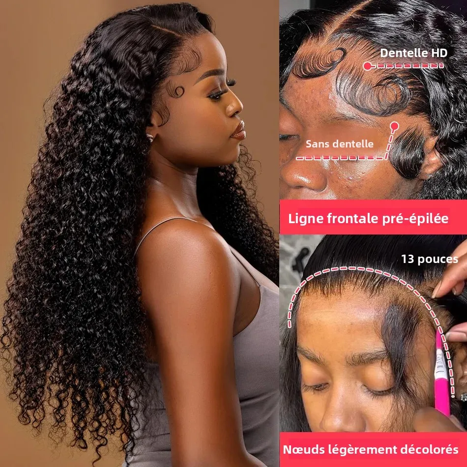 Perruques frontales en dentelle HD 13×6 à ondulations profondes en cheveux humains densité 250, perruques frontales en dentelle sans colle 13×4 à ondulations aquatiques 5×5, 30 40 pouces, avec closure noire