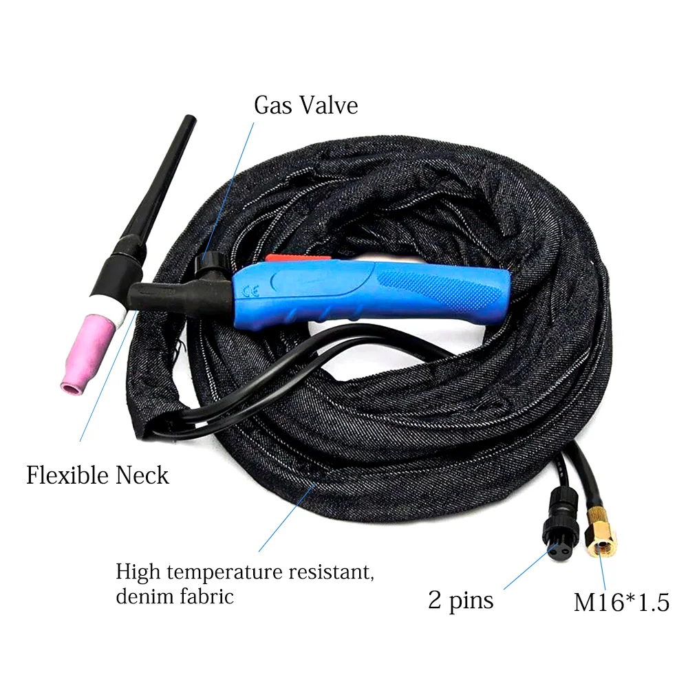 Welding Torch WP-17FV Arc Welding Argon TIG Torch 10/12 Feet 3M/4M Flexible Neck Gas Valve Argon Arc Welding Connector 200A