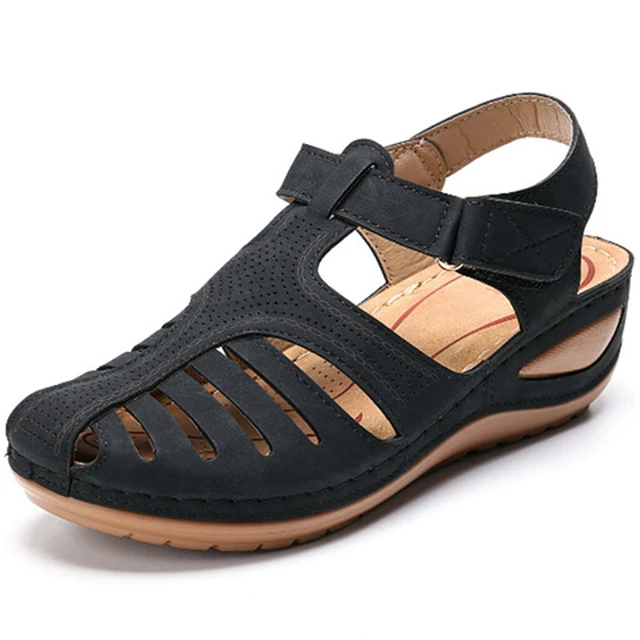 New Women's Sandals Premium Orthopedic Bunion Corrector Flats Casual Soft Sole Beach Wedge Vulcanized Shoes Zapatillas De Mujer Black