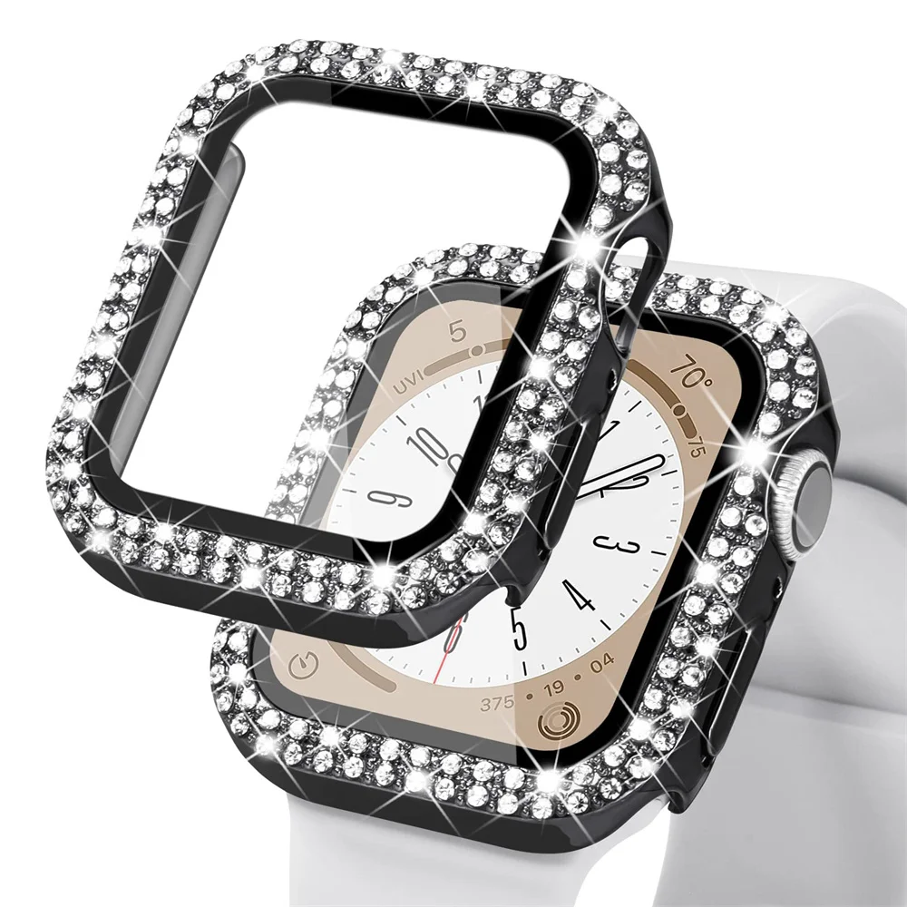 Luxury Diamond-Studded Apple Watch Case with Tempered Glass & Bumper Screen Protector