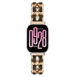 Premium Leather Metal Watch Band - Elegant Wristband Strap for Redmi Watch 5 Lite (13 rose gold black)