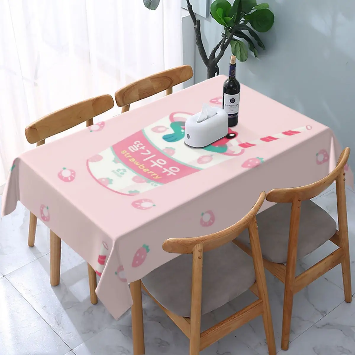 

Rectangular Waterproof Oil-Proof Strawberry Milk Tablecloth Backed Elastic Edge Table Covers 40"-44" Fit Fashion Table Cloth
