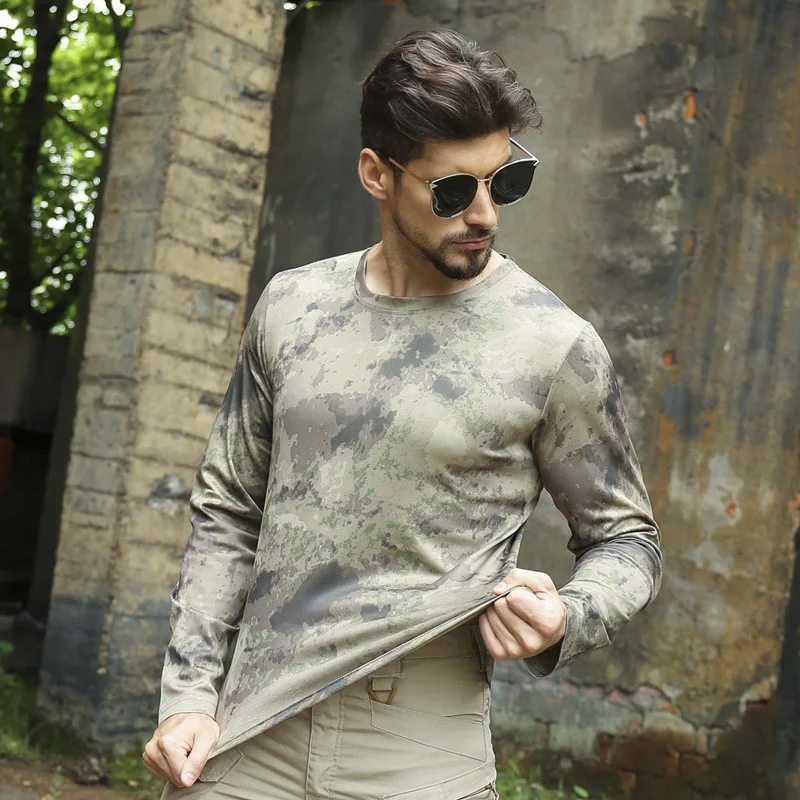 

Men Summer Sports Quick Dry Long Sleeve Thin Outdoor Fitness Training Climbing Breathable Fast Drying Camouflage T-Shirt