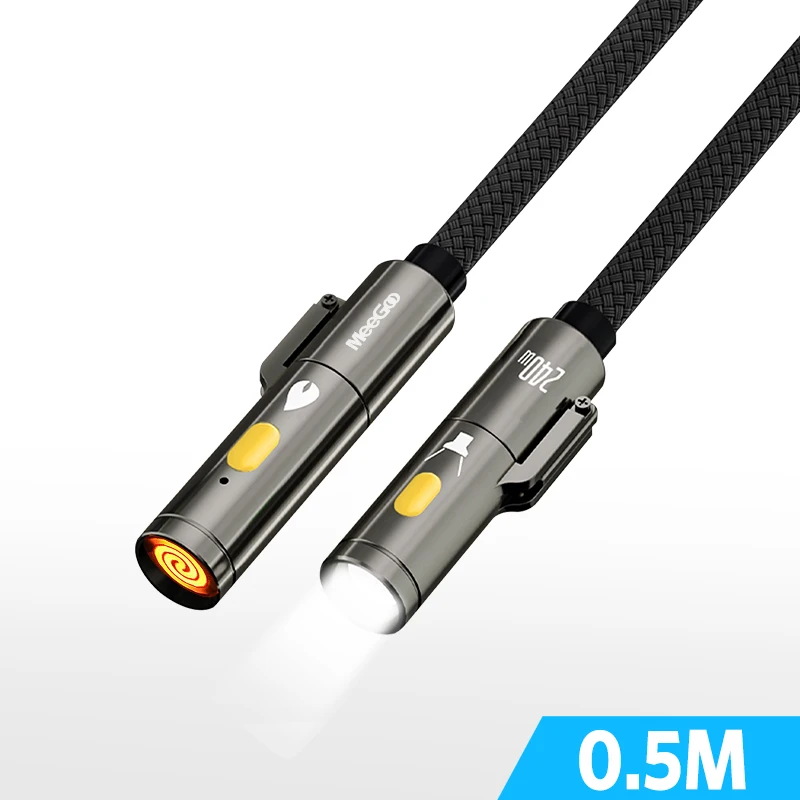 MeeGoo 240W Schnellladekabel Typ C zu Typ C, Multifunktionskabel mit Taschenlampe, Feuerzeug und LED, geflochtenes USB-C-Kabel für alle Handys – Detail 10