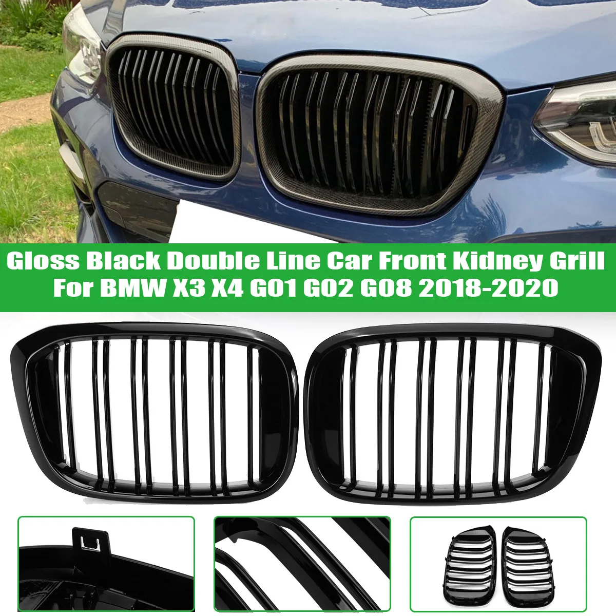 

Передняя решетка для радиатора, 2 шт., решетка для BMW 3, 4, X3, X4, G01, G02, G08, 2018, 2019, 2020, гоночные решетки, аксессуары для стайлинга автомобиля