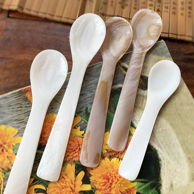 Set De 6 Cucharas De Concha (Madreperla) – 11.5cm, Hechas A Mano – Para Caviar, Huevo, Helado O Postre