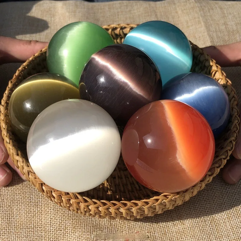 40/50/60Mm Natural Cat Eye Flash Stone Sfera Sfera Blu Viola Cat'S-Eye Opal Decor Artigianato Cristalli Curativi Stone Ball Decor