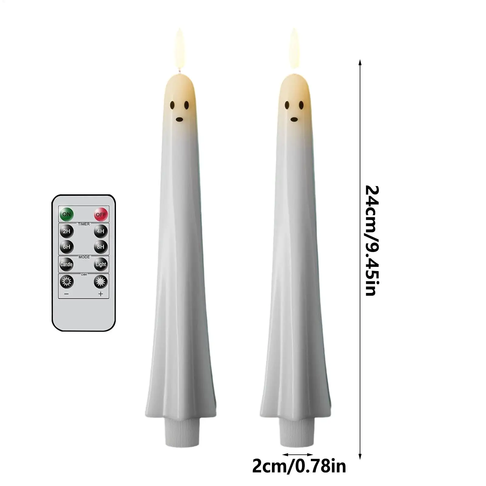 2pcs LED Candles Light Flameless Flickering Ghost Face Taper Candles With Remote Control And Timer Halloween Holiday Decorations