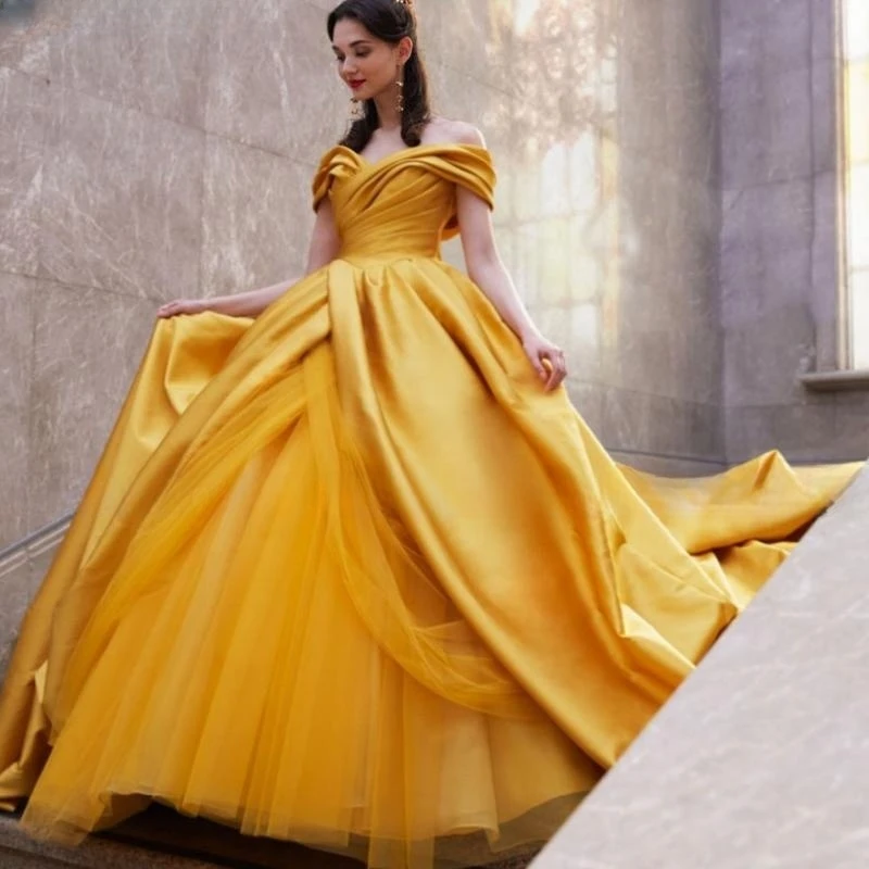 

Yellow Quinceanera Dress 2024 Princess Sweet 15 16 Years Birthday Party Gown Gift Long Puffy Skirt Off Shoulde Formal Pageant