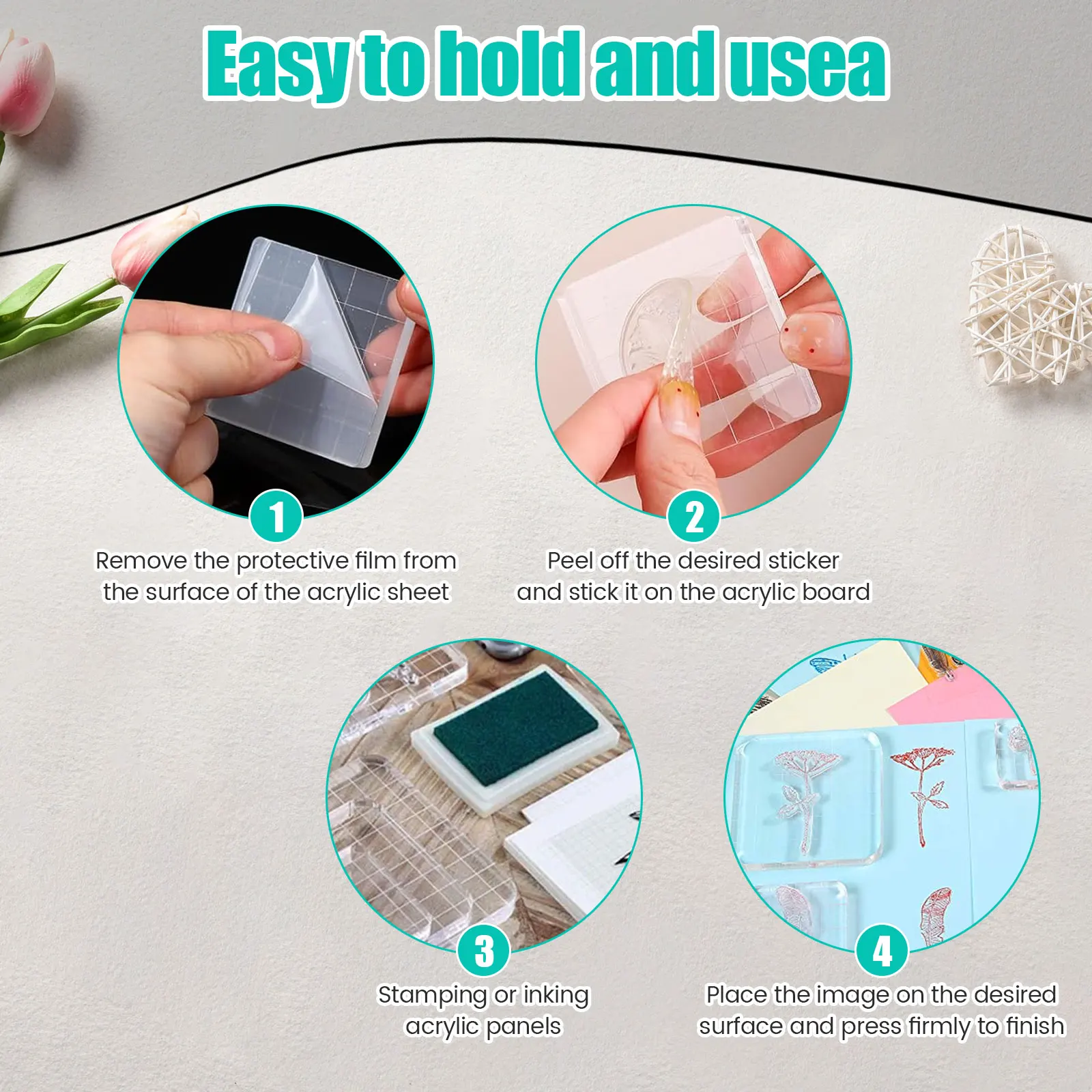 Acrylic Stamp Blocks 6Pcs with Grid Lines Clear Reusable Smooth Stamping Block acrylic stamp block