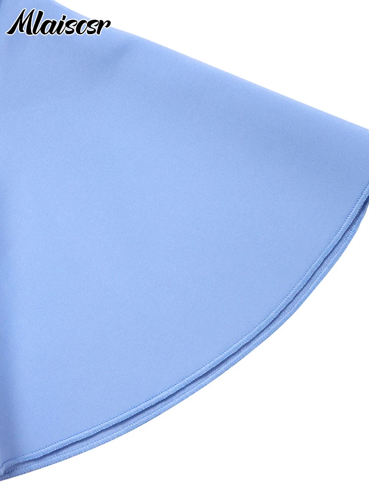 Mlaiscsr Women's Elegant Office Blue Mid Dress V-Neck Ruffle Sleeve High-Waisted Pleated A-Line Birthday Dinner African Vestidos - Image 6