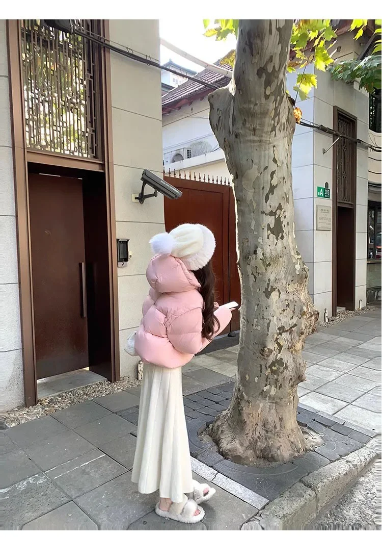 Fashion Commuter Solid Color Long Sleeve Hooded Women's Short down Jacket 2023 Winter New Casual Loose Cotton Padded Jacket