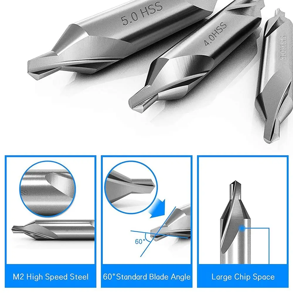 1Pc HSS Combined Center Drills 60 Degree Countersinks Angle Bit  1.0mm 1.5mm 2.0mm 2.5mm 3mm 4mm 5mm 6mm 8mm Metal Drill Bit