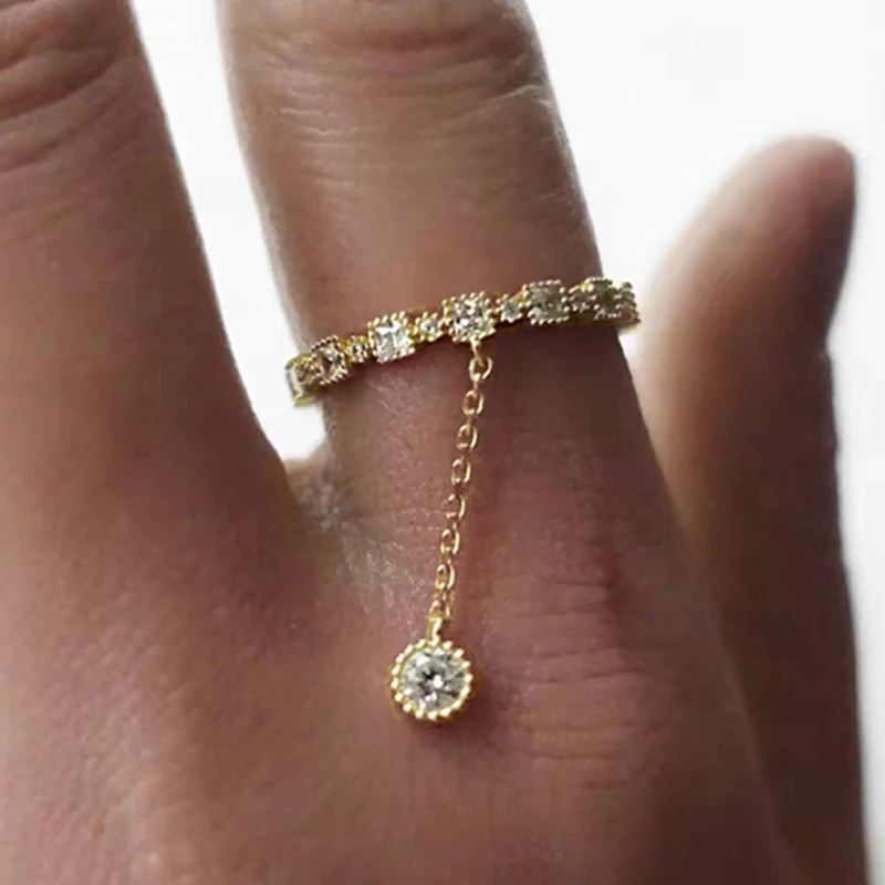 Handmade Eternity Promise Gold Crystal Ring AAA CZ Zirconia Engagement Wedding Band Rings for Women Men Finger Party Jewelry