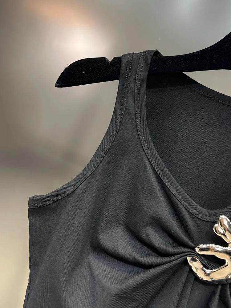 DEAT Trendy Fashion Women's Solid Color Wrinkled Camisole