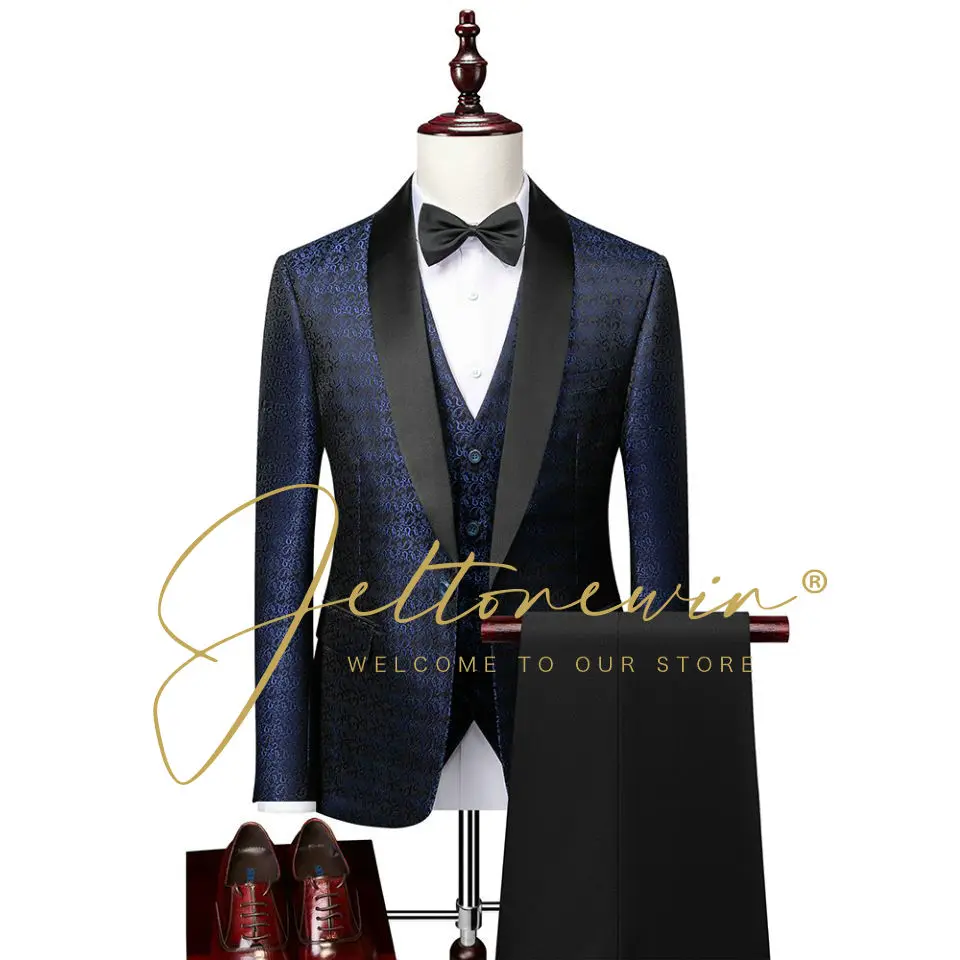 

Jacquard Single Breasted Blazer Hombre Men Suit Jacket Casual Suit Blazer Coat Uniform Wedding Suits For Men Costume Homme
