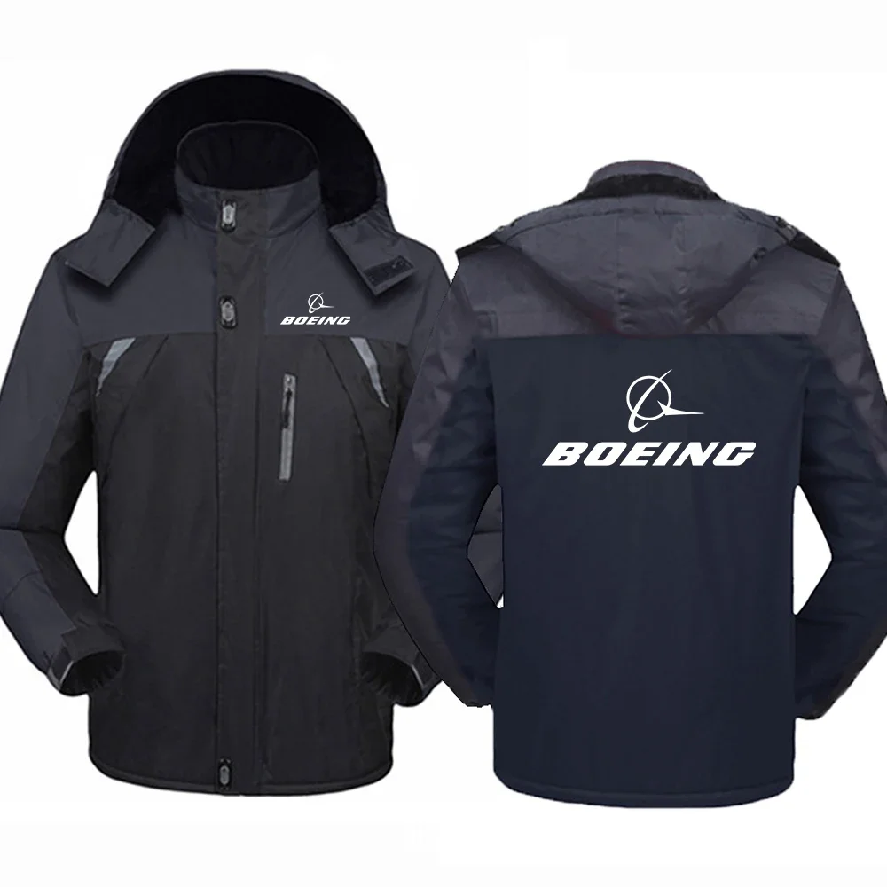 

BOEING AEROPLANE Printed New Winter Fashion Men's Jackets Fleece Waterproof Outdoors Thicken Zipper Warm High Quality Outwear