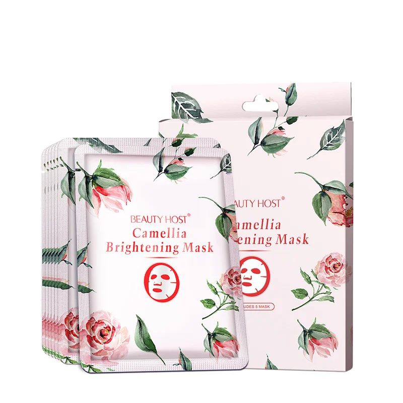 

5PCS Rose Camellia Chamomile Flower Extract Face Mask Whitening Sheet Mask Moisturizing Nourishing Skin Care Facial Fresh Makeup