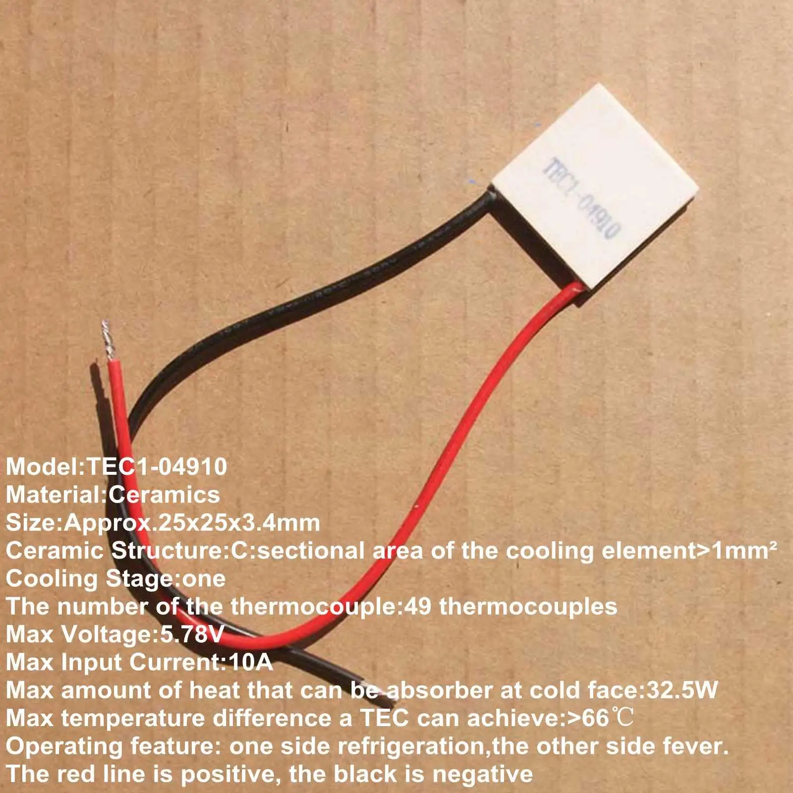 25x25x3.4mm 10A 5.78V 32.5W TEC1-04910 Thermoelectric Cooler Peltier Heatsink