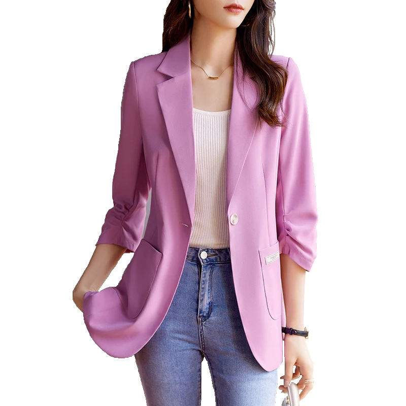 

Blazers Women Simple Solid Elegant All-match Spring New Harajuku Fashion Casual Daily Office Lady Single Button Tops 2023 New