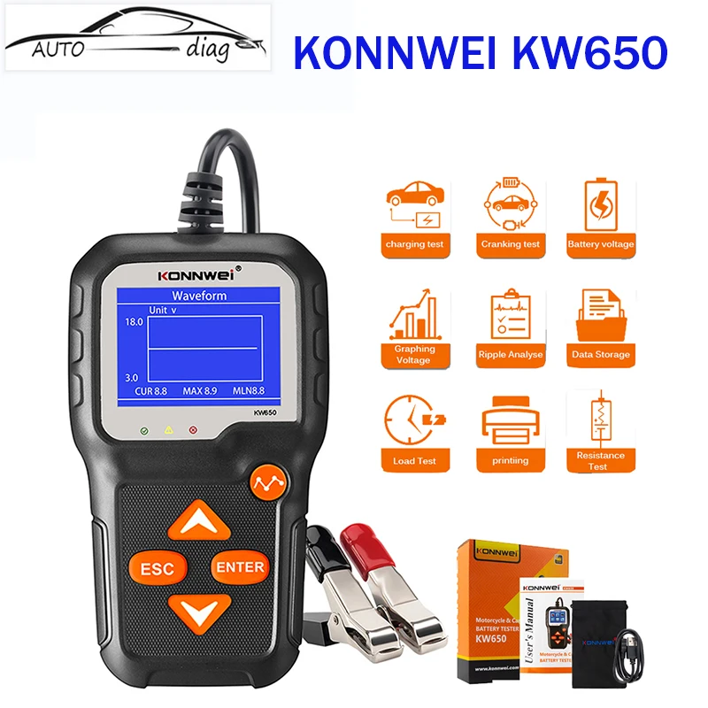 

Тестер аккумуляторной батареи KONNWEI KW650, 12 В, 6 в