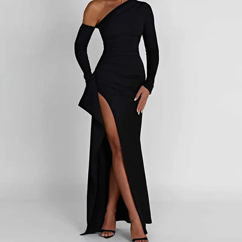 

Сексуальное женское Новое плиссированное платье с косыми плечами, модная облегающая юбка с разрезом и поясом на талии, юбка для ягодиц, Женская Клубная одежда