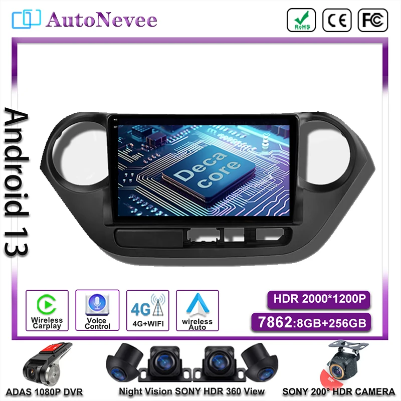 9" CarPlay 2+32GB Android 13 Autoradio Für Hyundai I10 II BA