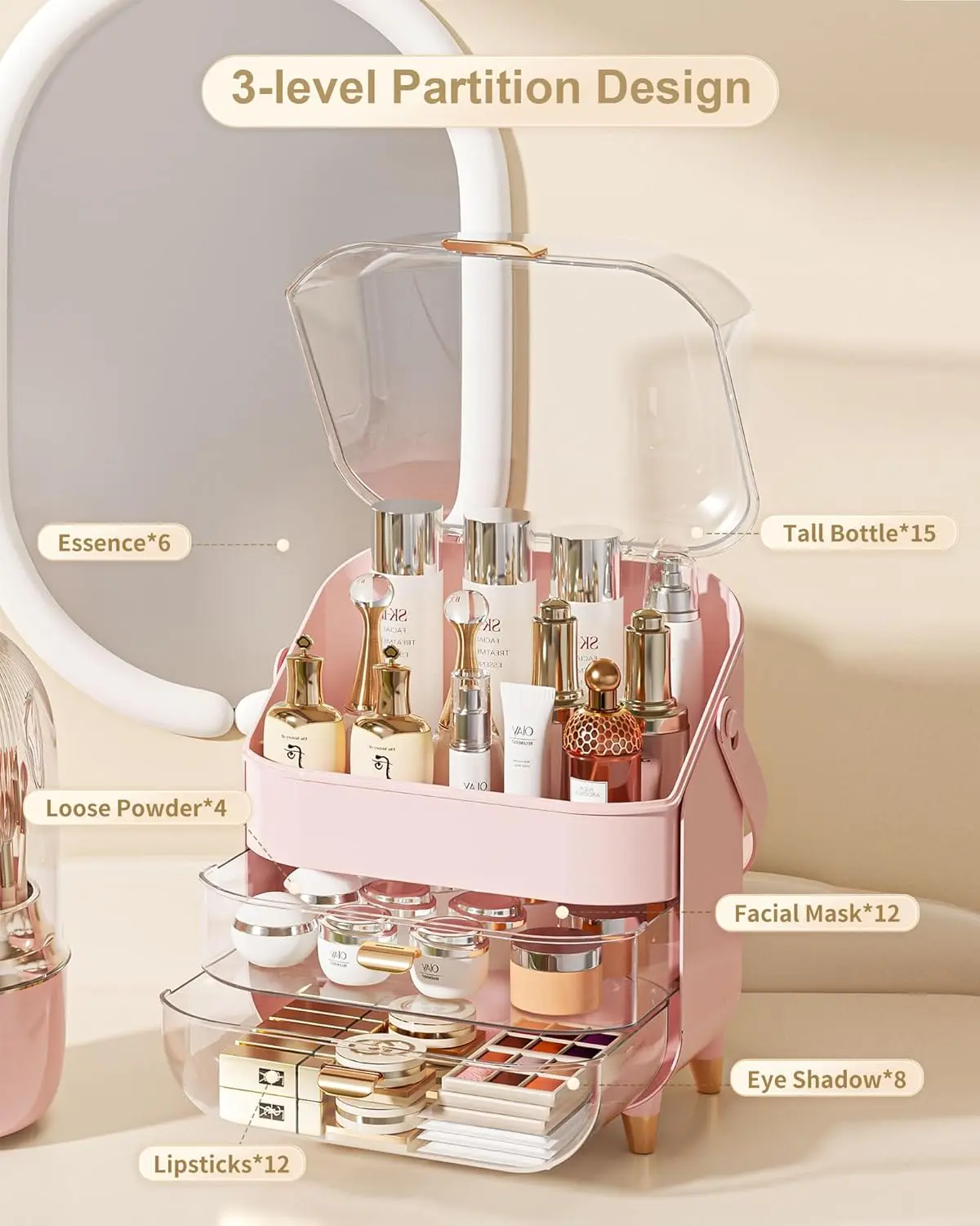 Storage Box Cosmetic Display Cases, Teen Girl Gifts Trendy Stuff Make up Organizers for Vanity, Dresser, Countertop 5