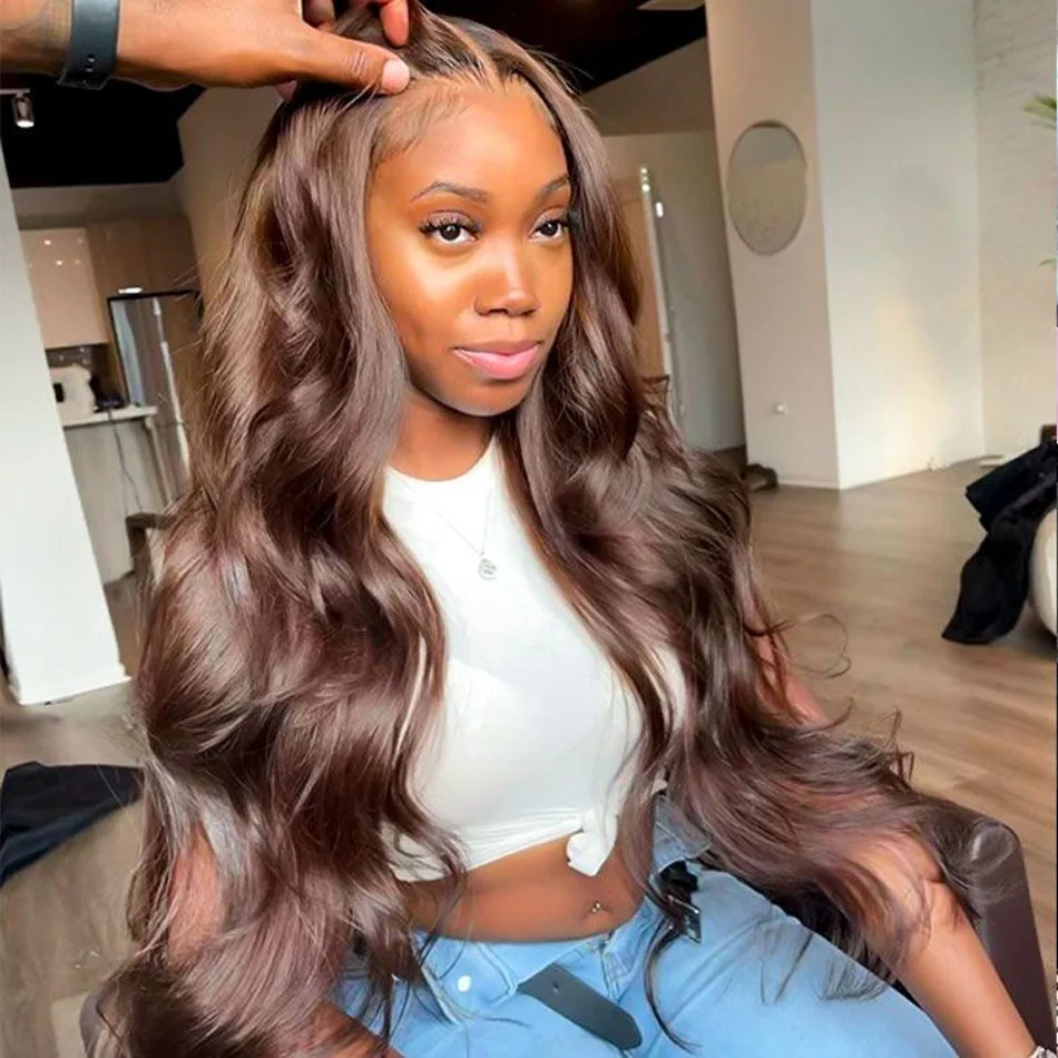 

13x6 Chocolate Brown Body Wave Lace Front Wig HD Transparent Lace Frontal Wig Human Hair Preplucked Colored Human Hair Wigs 180%