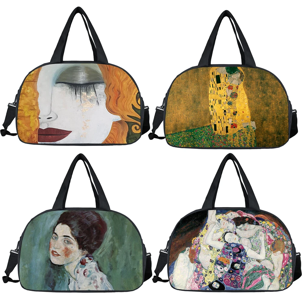 

Famous Oil Painting By Gustav Klimt Travel Totes Kisss Tear La Virgen Women Handbag Multifunction Travel Duffle Bag Shoes Holder