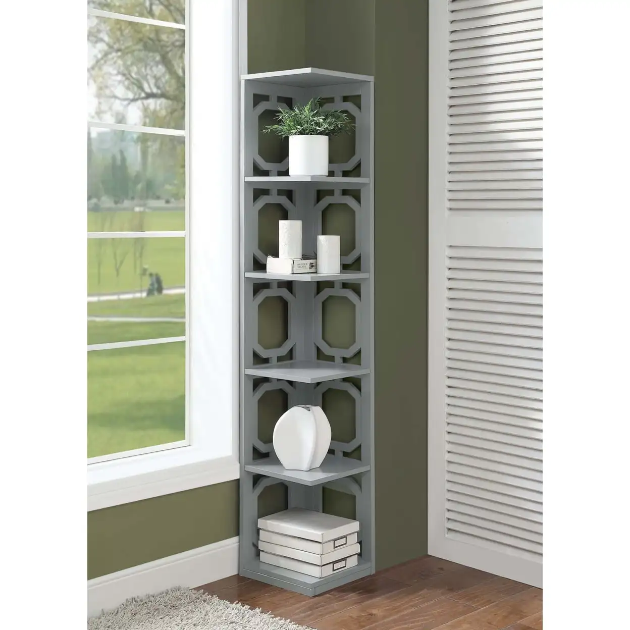 

Omega 5 Tier Corner Bookcase, Gray