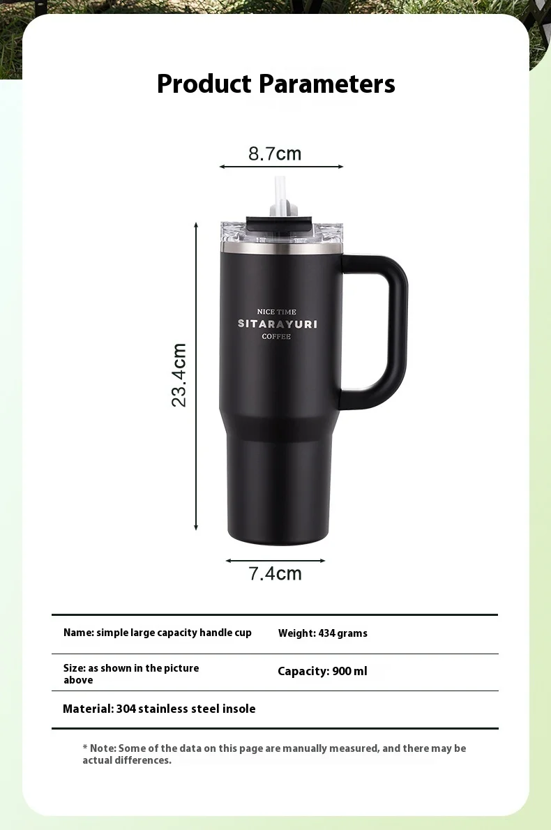 304 Stainless Steel Insulated 900Ml Thermal Coffee Car Cup Tumbler With Handle Straw