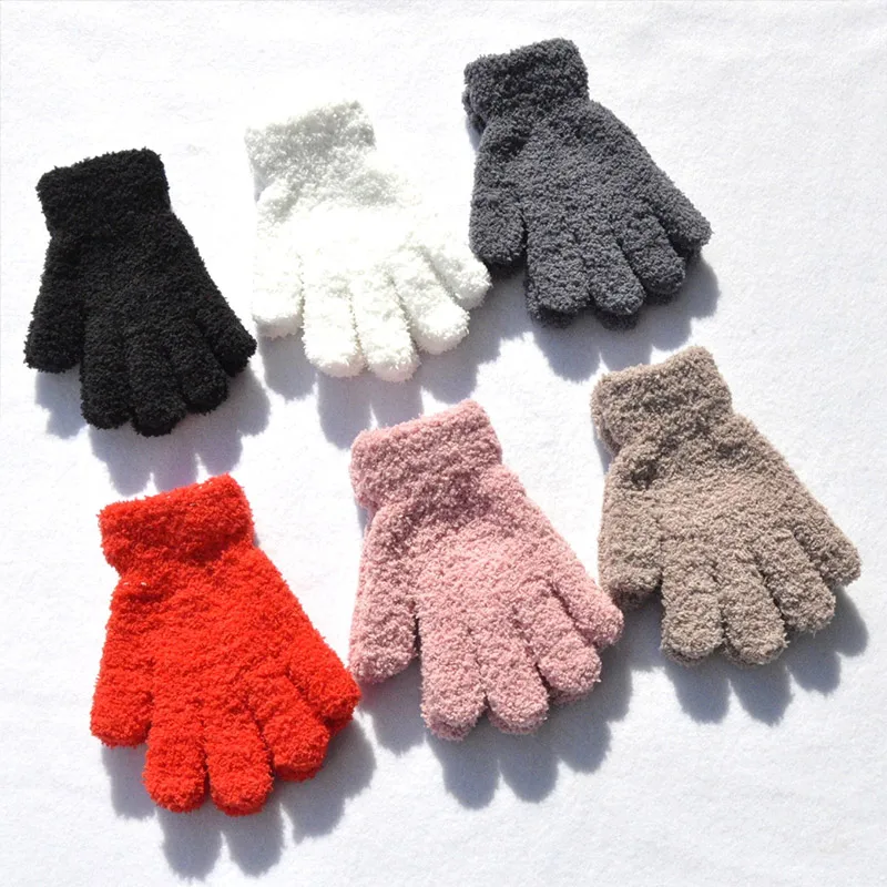Lamb Fleece Children Gloves Winter Thick Kids Plush Glove 5-11year Girl Boy Hand Warmer Solid Color Baby Five Fingers Mittens 장갑 2